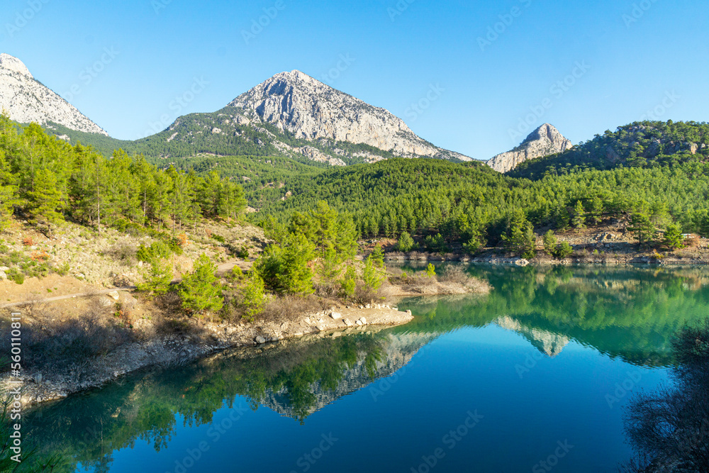 Scenic view of Doyran lake with reflection of mountains Scenic view of Doyran lake with reflection of mountains
