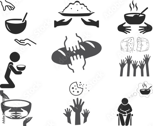 Food crisis icon set, increase grocery crisis icon set black vector