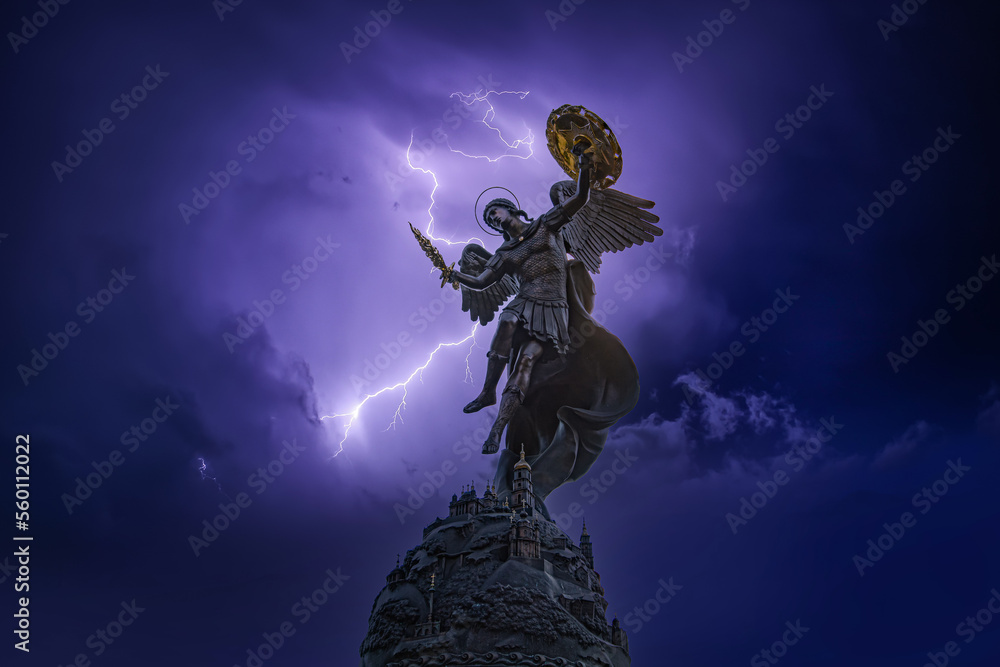 Fountain with a sculpture of Archangel Michael in the park Volodymyr Hill in Kyiv, Ukraine Fountain with a sculpture of Archangel Michael in the park Volodymyr Hill in Kyiv, Ukraine