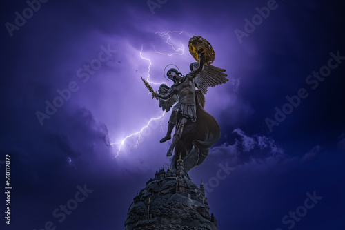 Fountain with a sculpture of Archangel Michael in the park Volodymyr Hill in Kyiv  Ukraine