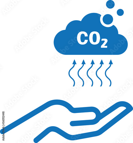 Hands capture co2 cloud icon, capture co2 gas icon blue vector