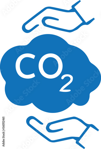 Hands capture co2 cloud icon, capture co2 gas icon blue vector