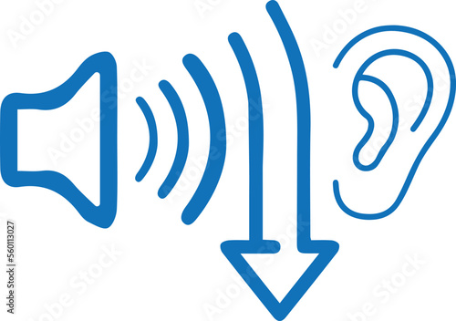 Low noise level icon, low volume icon blue vector photo