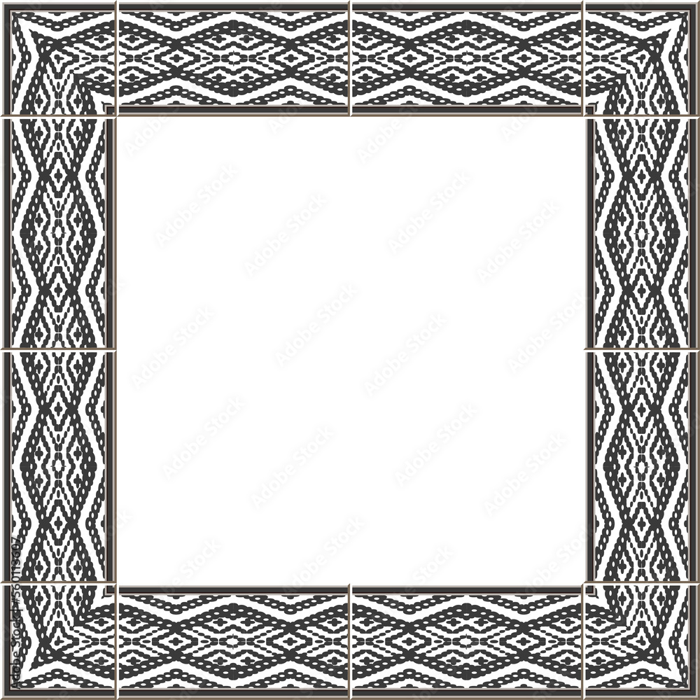 Antique square tile frame geometry gray wave cross dot line