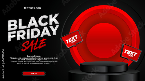 black friday background with podium and black colored with editable text