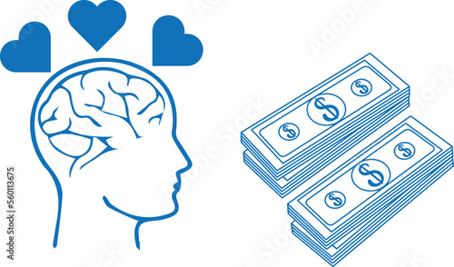Money addiction icon, greedy symbol blue vector 