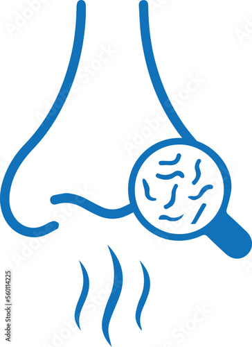 Nose infection icon, cold disease icon blue vector