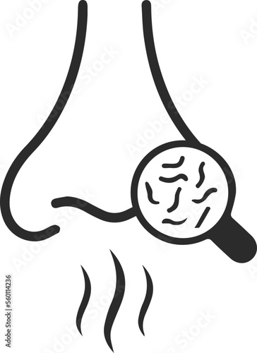 Nose infection icon, nose allergy icon black vector