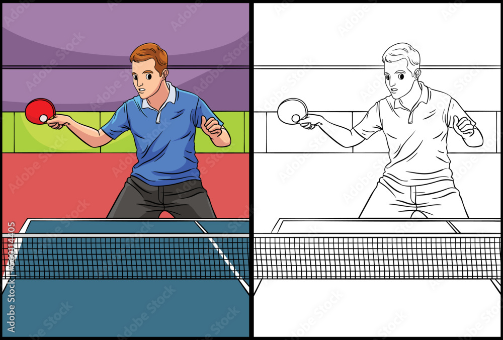 Table Tennis Coloring Page Colored Illustration Stock Vector | Adobe Stock