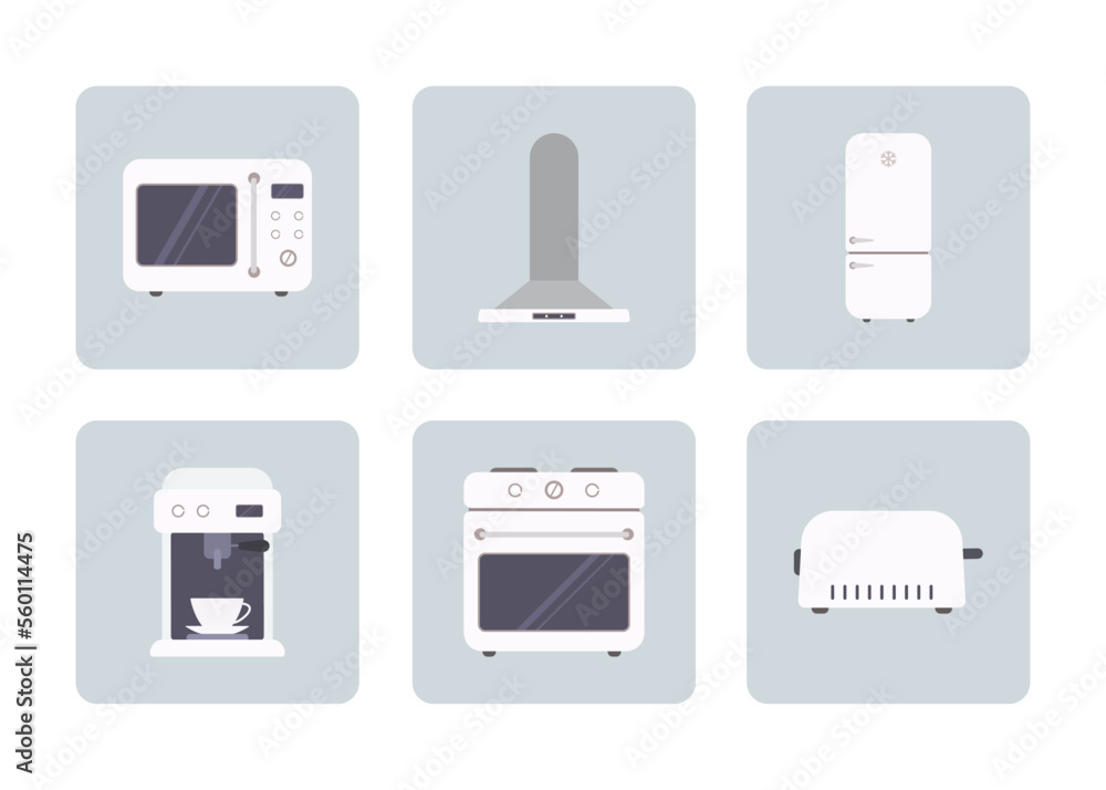 Kitchen appliances icons set. Home interior concept. Cartoon flat style. Vector illustration