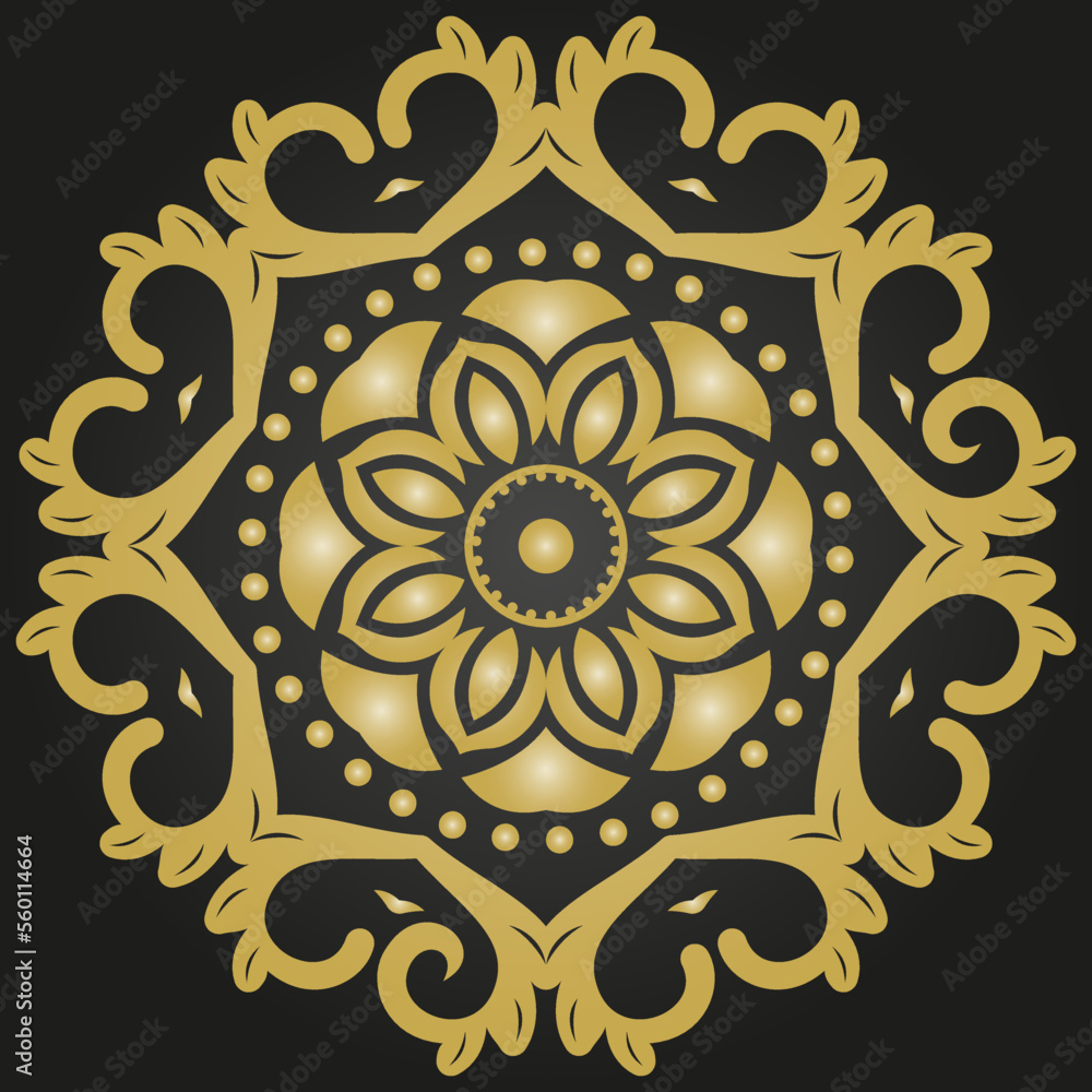 Oriental vector ornament with arabesques and floral elements. Traditional classic black and golden ornament. Vintage pattern with arabesques