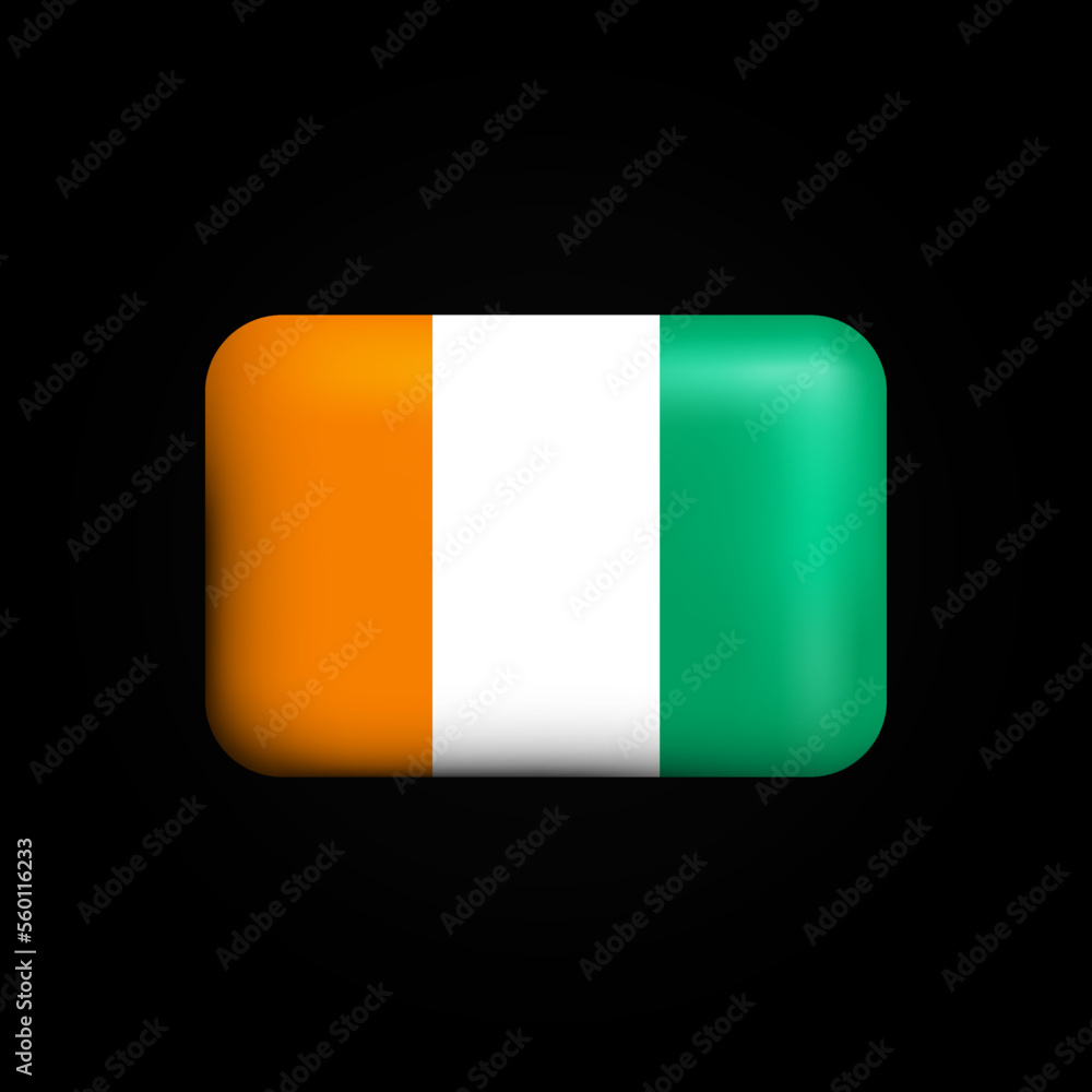 Ivory Coast Flag 3D Icon. National Flag of Ivory Coast. Vector illustration