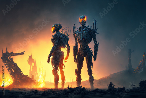 A couple of aliens standing next to each other  Generative AI