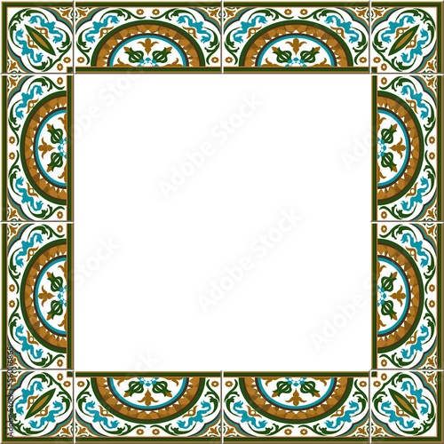 Antique square tile frame botanic garden vintage pattern plant flower kaleidoscope