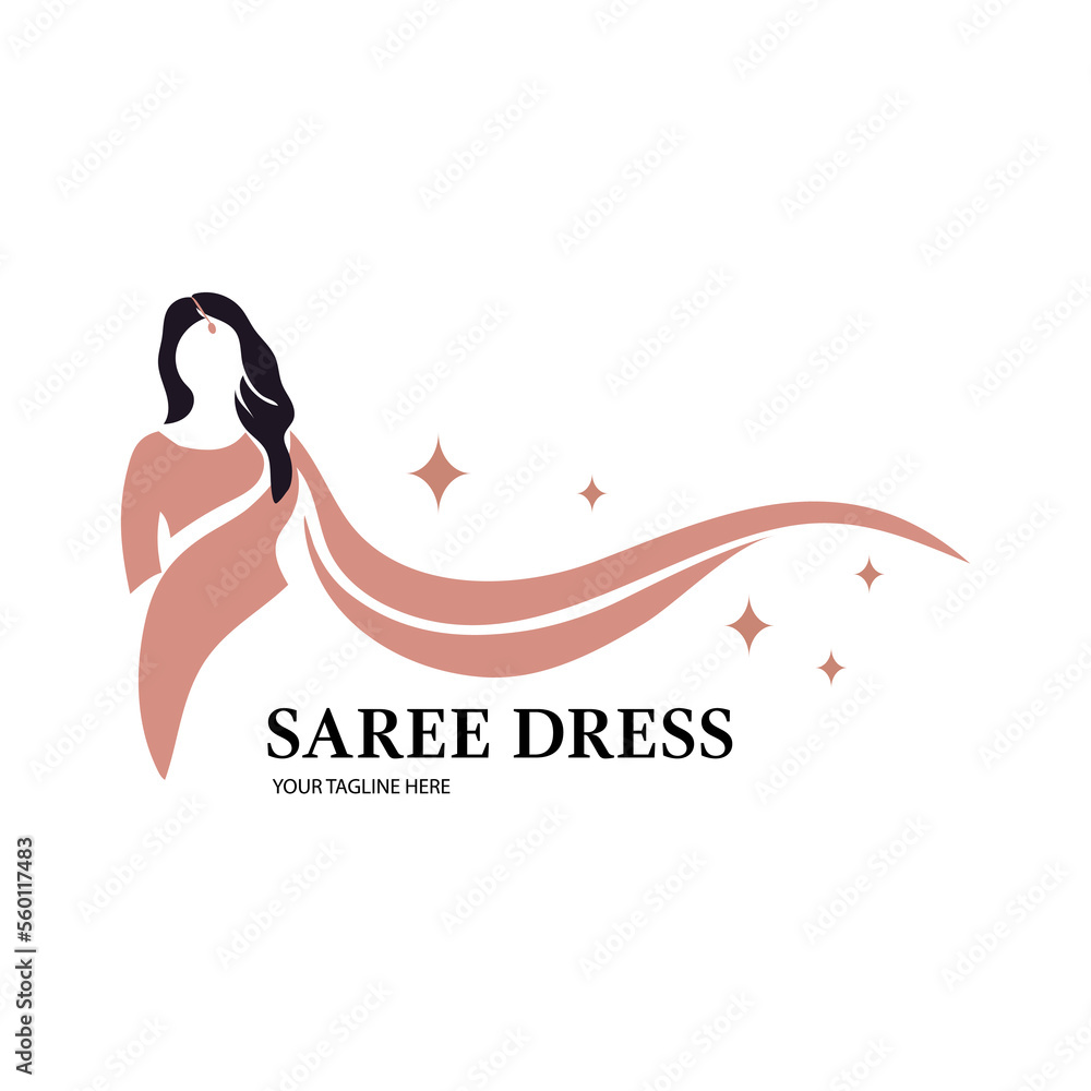 Saree logo design with women figure template Women india dress or Saree logo design with women figure template Women india dress or
