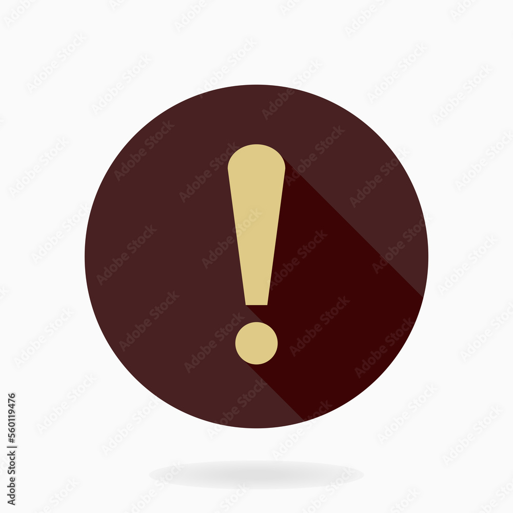 Golden exclamation flat icon in the circle. Flat design and long shadow Golden exclamation flat icon in the circle. Flat design and long shadow