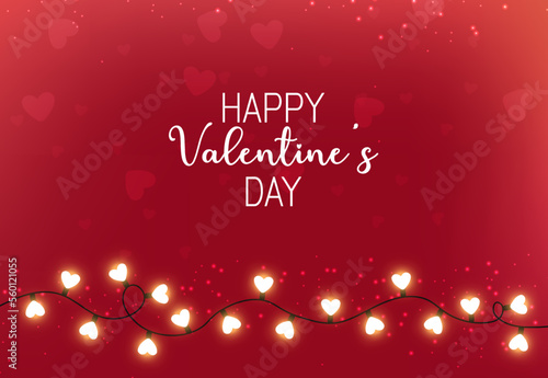 Realistic lights, party banner, happy valentine's day, love card, celebration background vector illustration
