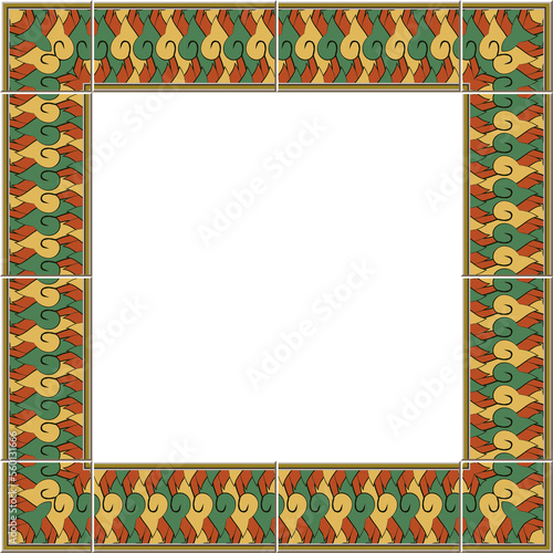 Antique square tile frame botanic garden vintage pattern spiral cross wave kaleidoscope