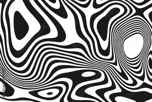 Vector black and white background, pattern, wallpaper. Stylish texture with wavy stripes lines. Geometric abstract background illustration.