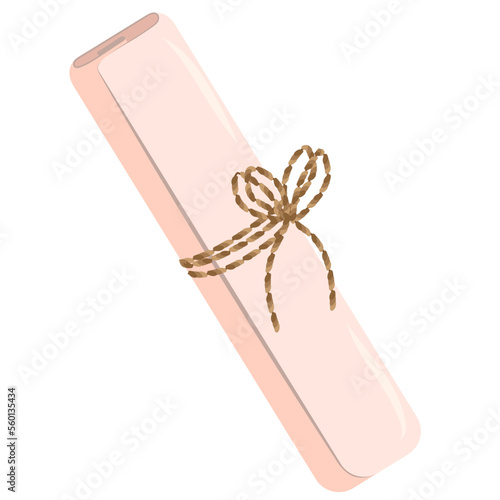 Parchment roll, blank scroll, cochlea or papyrus, old map or document tied with twine rope isolated on white background