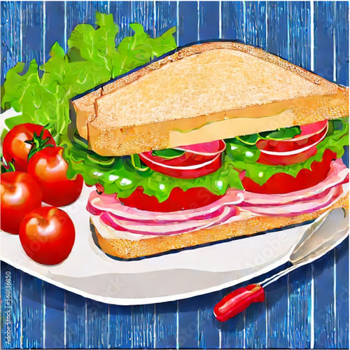Sandwich - belegte Brote mit Wurst, Käse und Salat