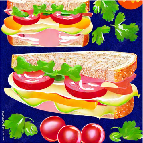 Sandwich - belegte Brote mit Wurst, Käse und Salat