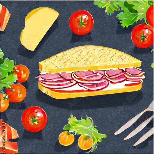 Sandwich - belegte Brote mit Wurst, Käse und Salat