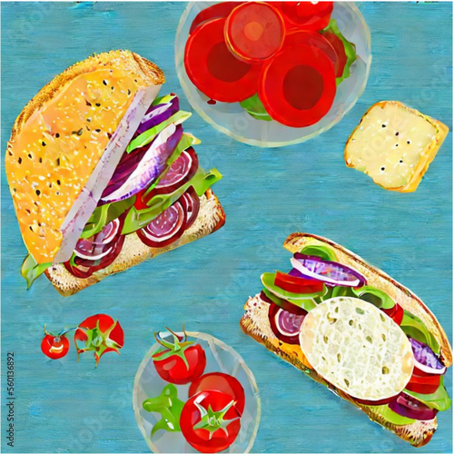 Sandwich - belegte Brote mit Wurst, Käse und Salat