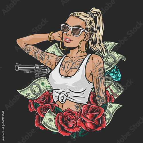Tattooed dangerous girl sketch colorful