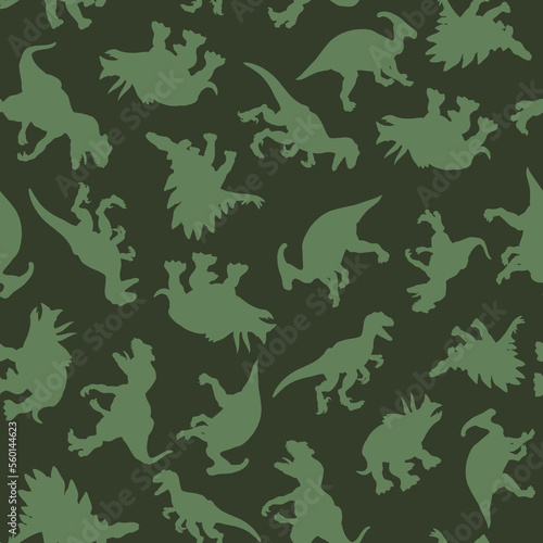 Pattern of realistic silhouettes of dinosaurs. Vector clipart