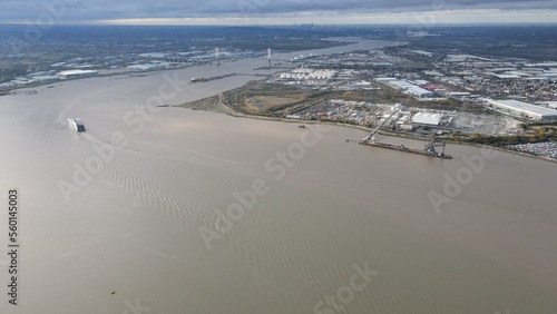 River Thames UK Essex aerial Drone, Aerial, view from air, birds eye view,