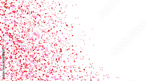 Red and pink heart confetti isolated on transparent background. Falling heart confetti background. Valentine's day, wedding or celebration design element