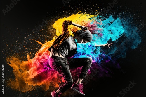 young emotive person, break dance, hip hop dancer in action, motion , ai generated © dasom