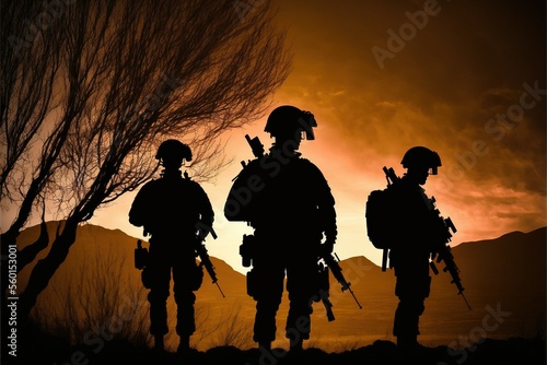 The silhouette of the soldiers, ai generated