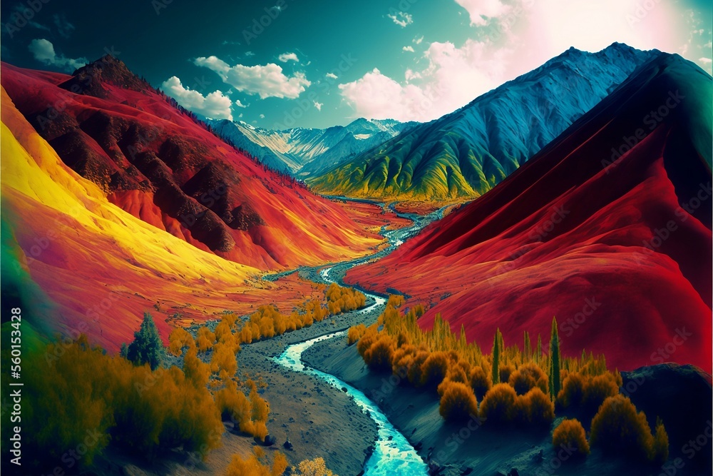 Mountain valley with vivid colours