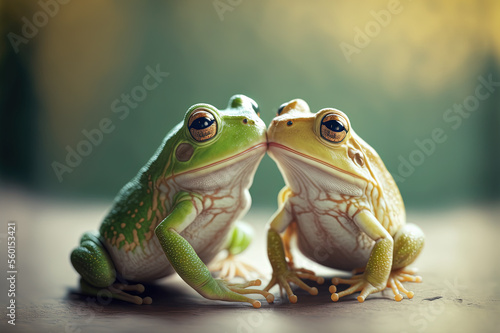 Canvas-taulu Two frogs kissing each other