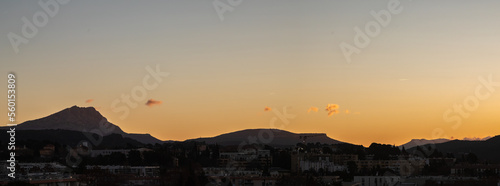 the Sainte Victoire mountain in the light of a winter morning