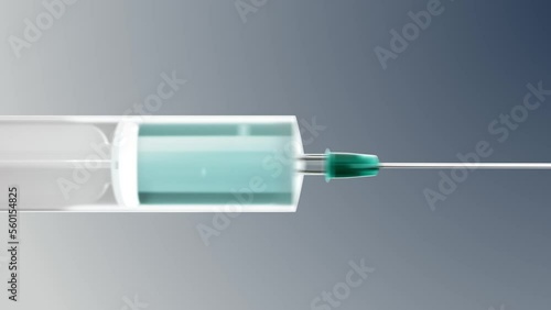 The syringe fills with liquid and injects an abstract injection of particles (ID: 560154825)