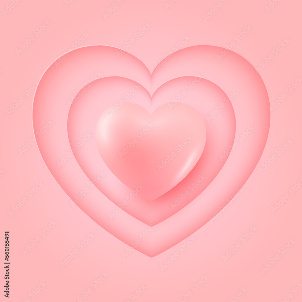 Realistic 3d love heart shape balloons. Valentine's Day or Mother's Day elements isolated on pink background