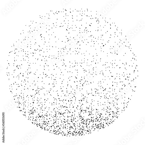 Dotwork noise gradient circle. Sand grain effect. Black noise stipple dots pattern. Abstract grunge dotwork gradient. Black grain dots element. Halftone circle. Dotted vector illustration