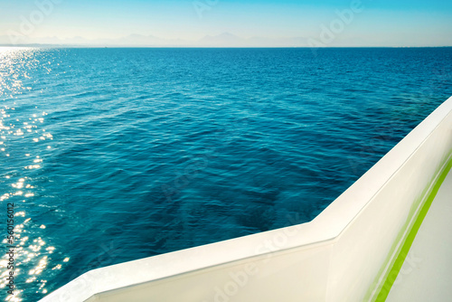 Sea view from the white deck of the ship. Concept of travel. © Sergei Dvornikov