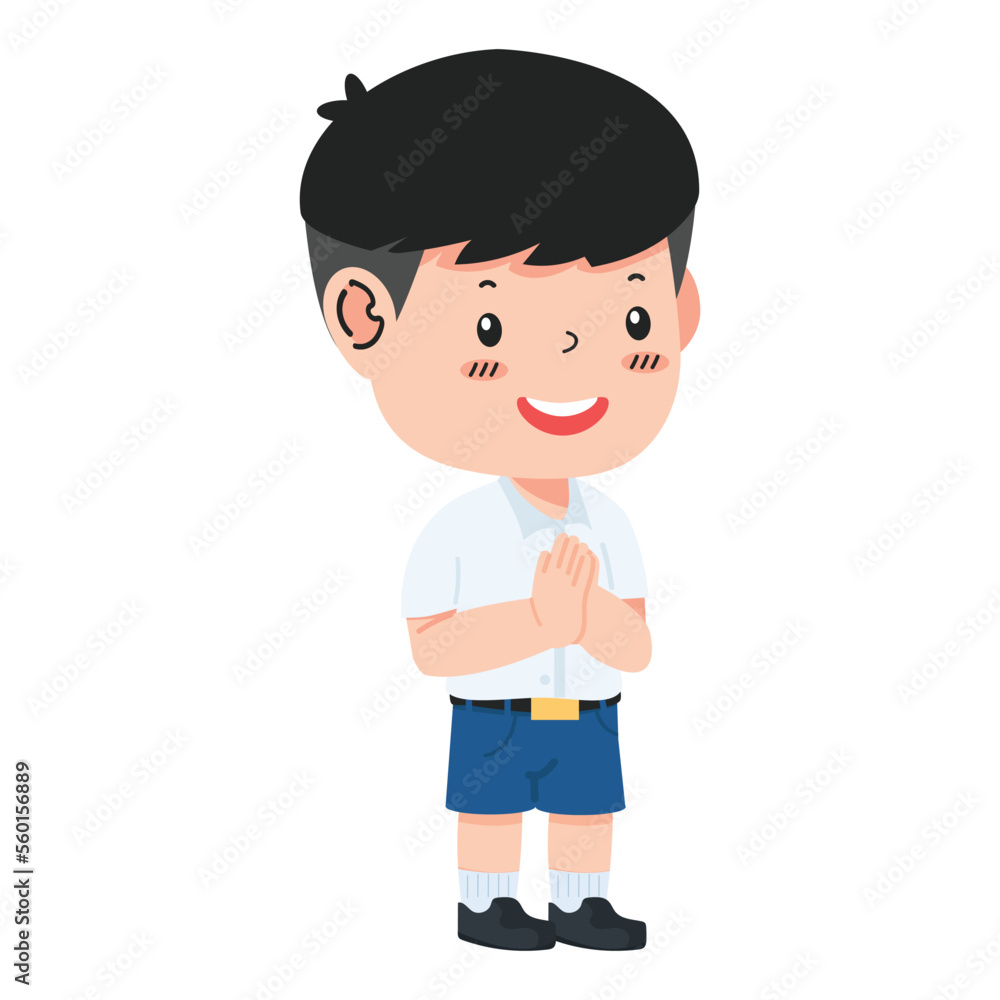 Thai student boy with namaste character pose Thai student boy with namaste character pose