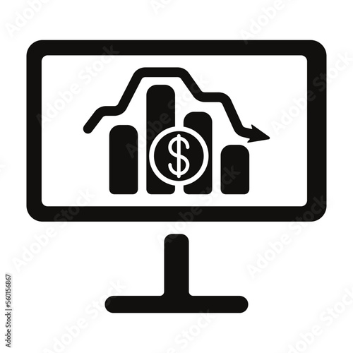 Dollar rate decrease vector line icon.