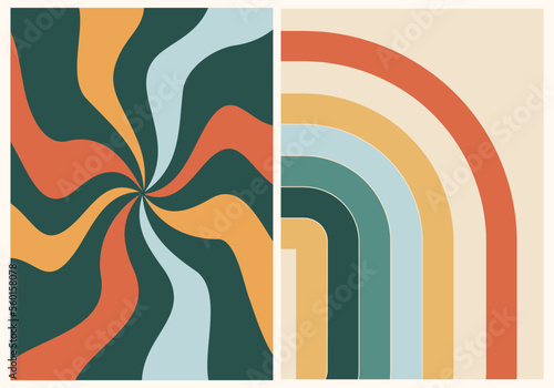 Vintage retro background set of 2 for posters, cards, templates and Banner. Trendy 1970s color palette abstract stylish backdrop.