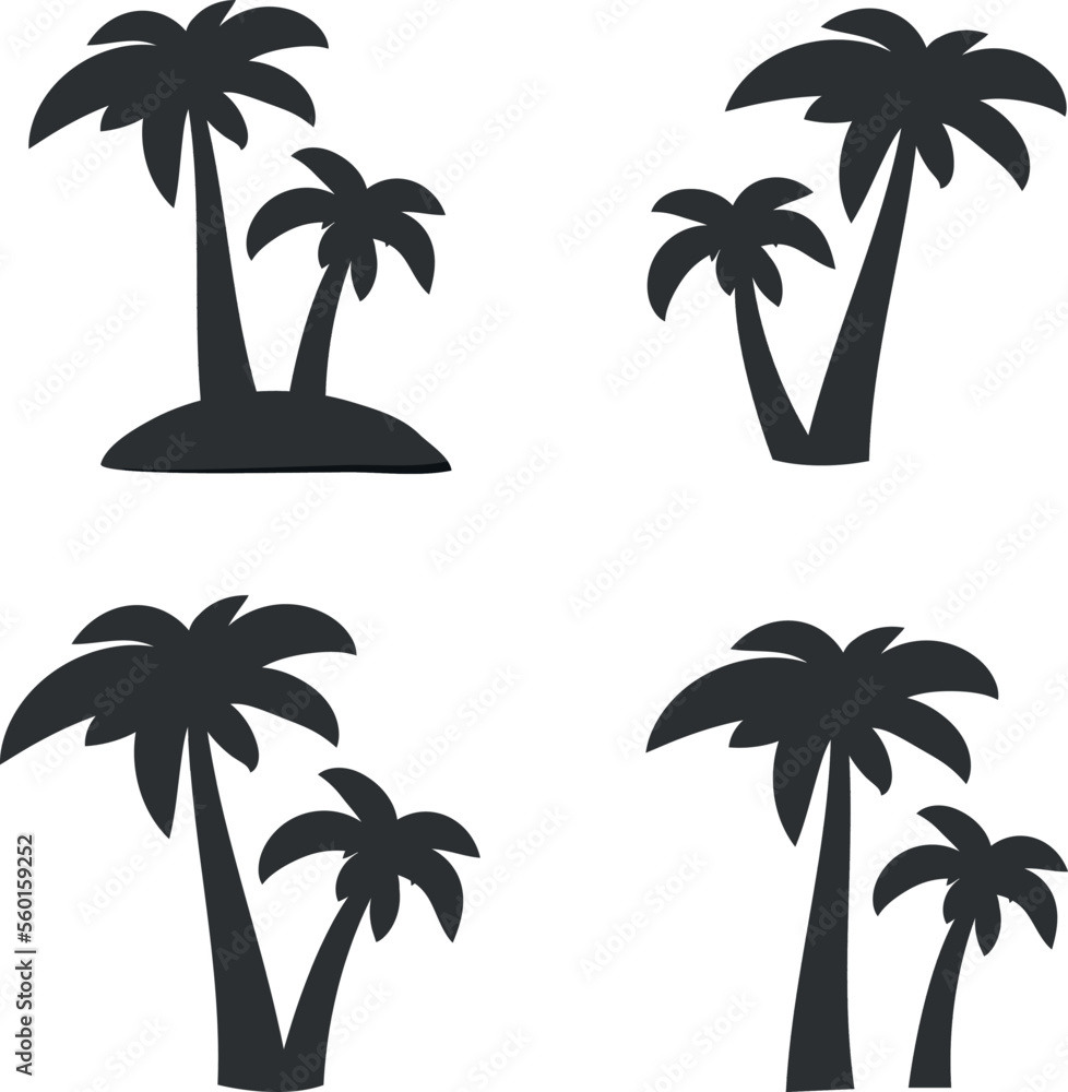 Fototapeta premium Isolated Set of palm trees silhouettes