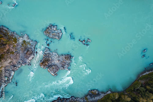 Altai stormy Katun river with blue water. Altay mountains summer Russia, aerial top view