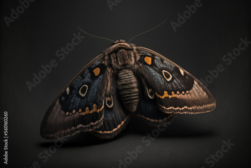 Beautiful moth with spreaded wings on grey background. Generative AI photo