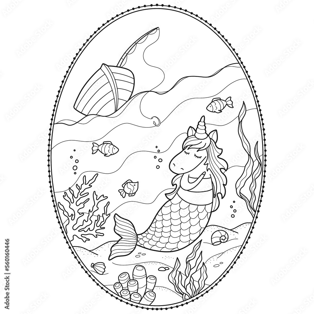Unicorn Mermaid Coloring Page for Kids Stock Vector | Adobe Stock