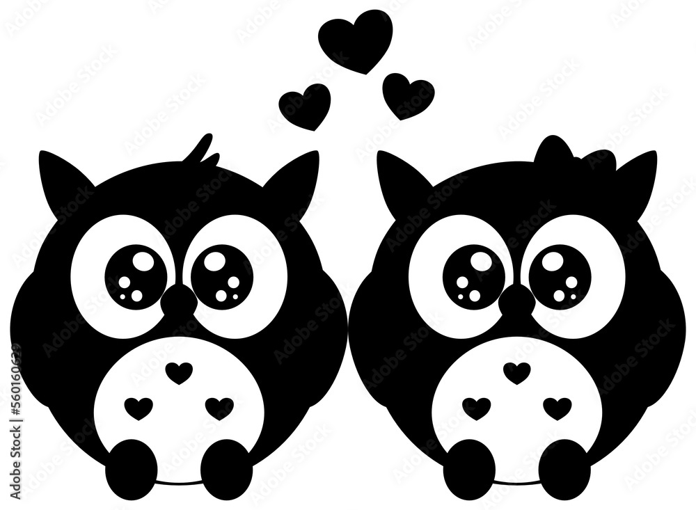 Obraz premium Valentine love owls silhouette 