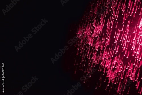 Abstract neon light in trendy color Viva Magenta on the black background. Color of the year 2023.